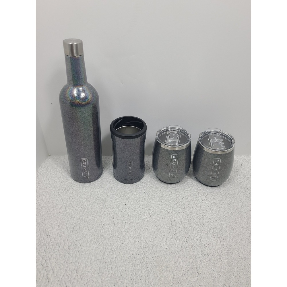 BruMate Gray Holographic Glitter Winesulator Tumbler and Can Cooler Set
